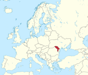Moldavische wijn. Kaart van Europa met het land Moldavië rood ingekleurd