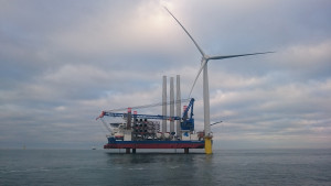 First turbine at Dungeon OWF - photo courtesy of Statoil, Byron Price, Rix Leopard.