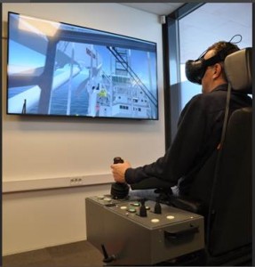The VR showroom has an authentic operating chair for offshore crane simulations