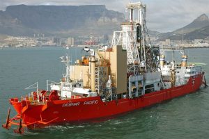 Mining vessel Debmar Pacific departuring from Cape Town, outfitted with new Wärtsilä gensets to extend their lifetime and improve reliability